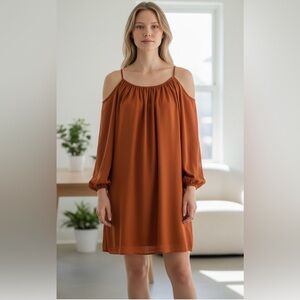 Elegant Rust Cold Shoulder Dress